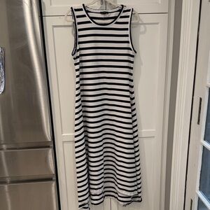 J. Crew Black and White Striped Sleeveless Hi Lo Dress